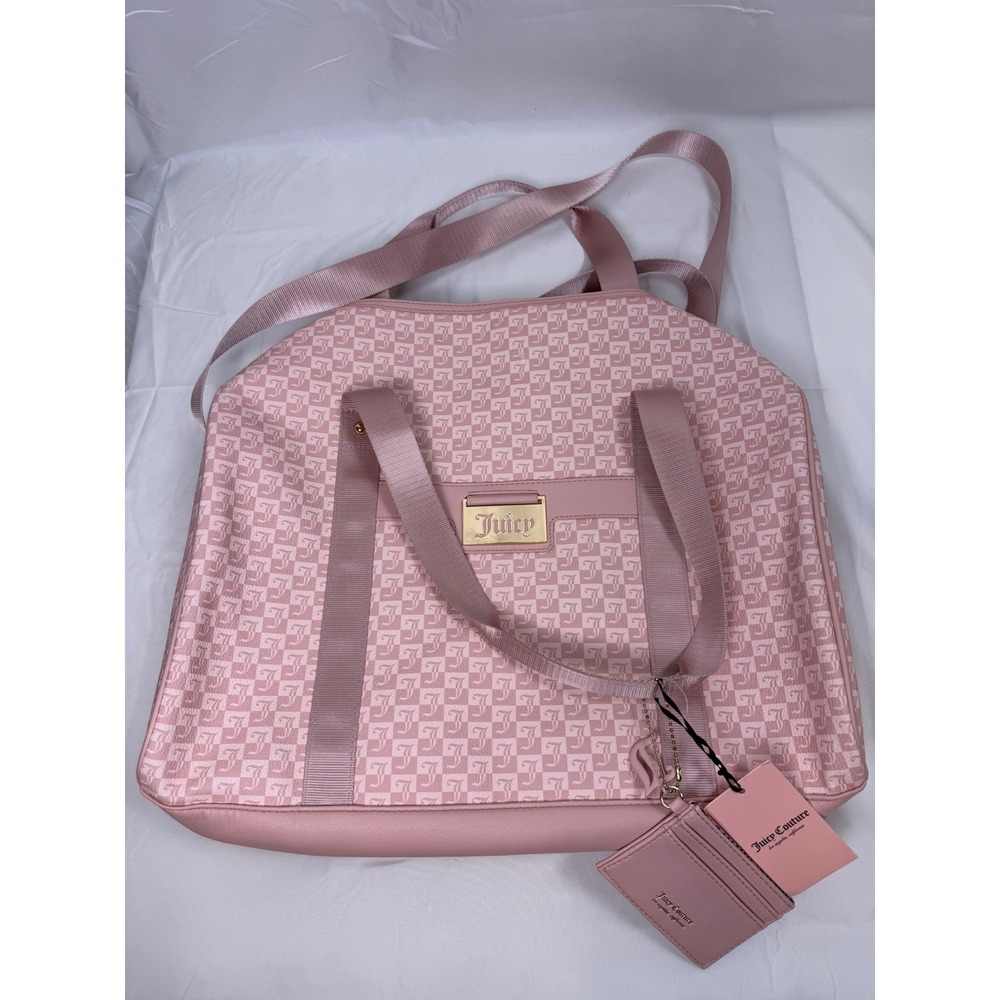 Juicy Couture Pink Checkered Monogram Weekender Duffel Bag‎ with Card Holder NEW
